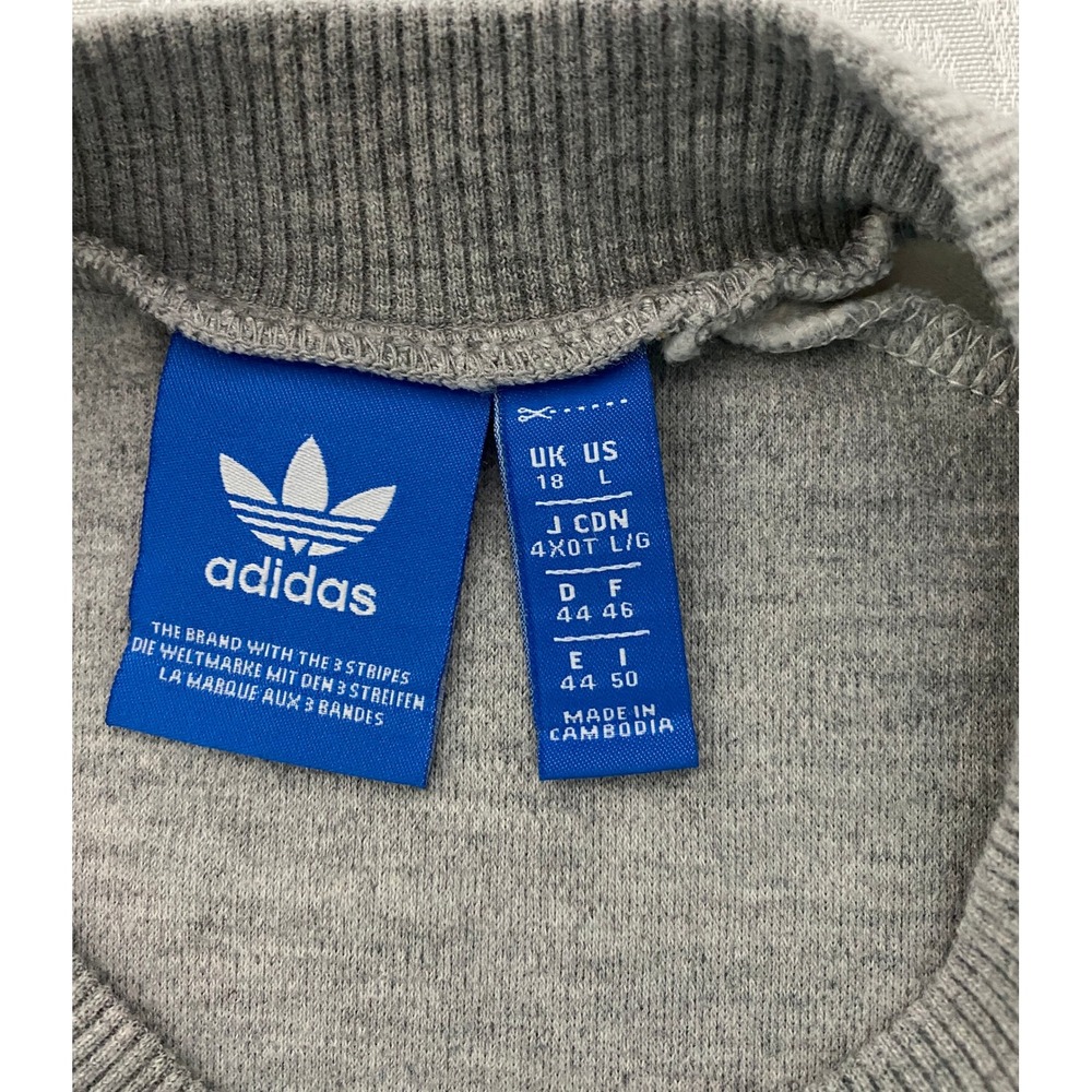 Adidas Originals AY8599 Three Stripes Cropped Sweatshirt Womens L Grey Black - Picture 5 of 9